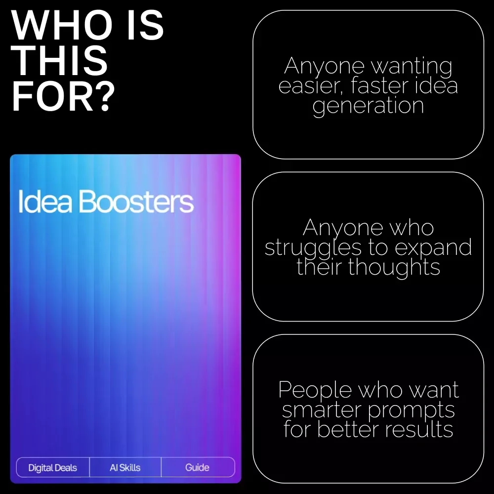Idea Boosters | AI Prompts for Expanding Ideas Guide | Creative Thinking Workbook for Entrepreneurs, Creators, & Problem-Solvers