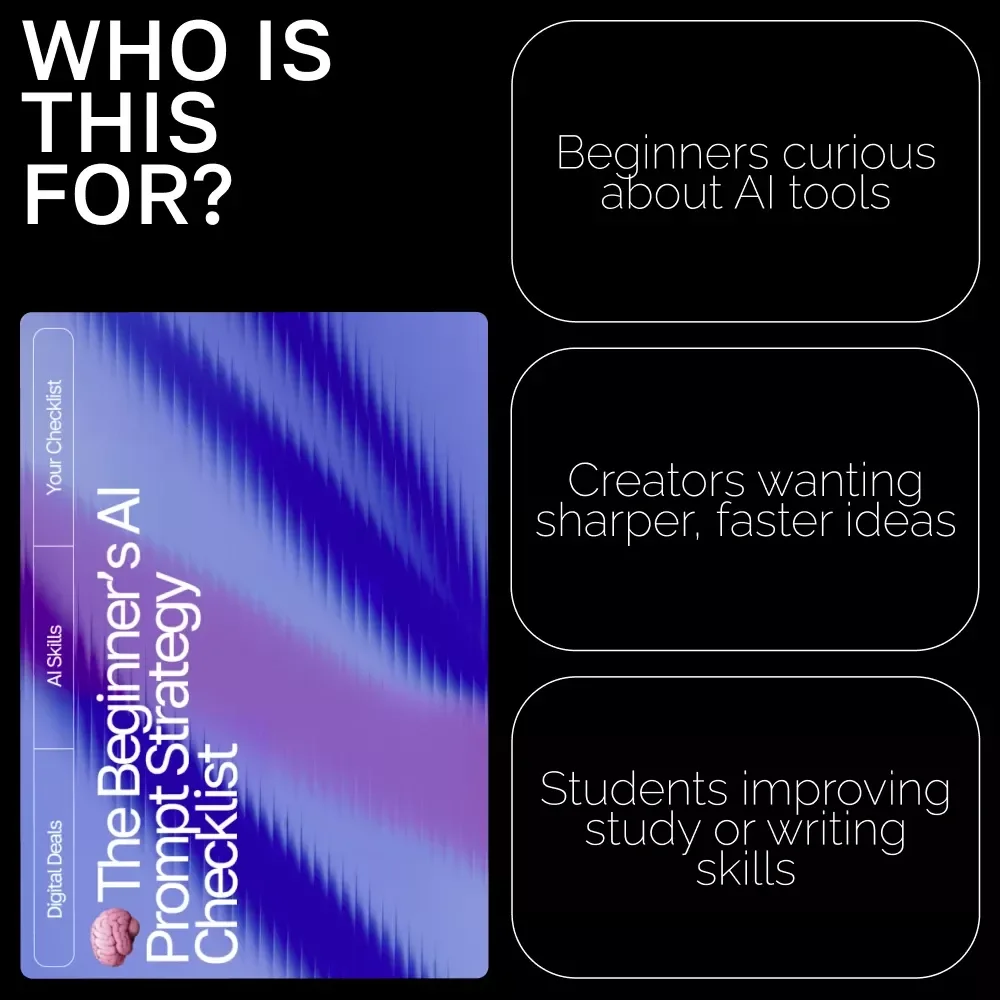 The Beginner’s AI Prompt Strategy Checklist – Digital Download | Learn ai prompt strategy for beginners | Printable Guide for Clear, Effective, and Smart AI Prompts