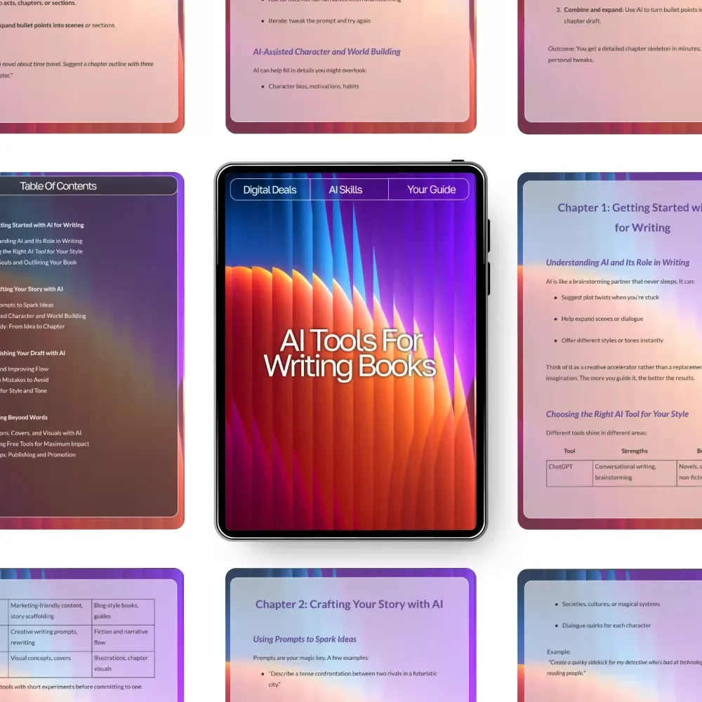 AI Tools for Writing Books Guide – How to Use AI to Write a Book, Author Workflow Planner, Digital Writing Guide for Faster Book Creation, Instant Download