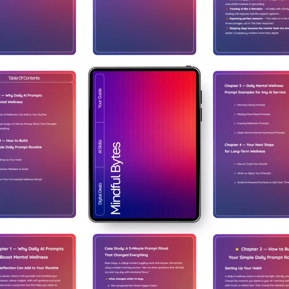 Mindful Bytes — Daily Mental Wellness Prompts with AI | Digital Guide for Calm, Clarity, and Consistent Self-Care