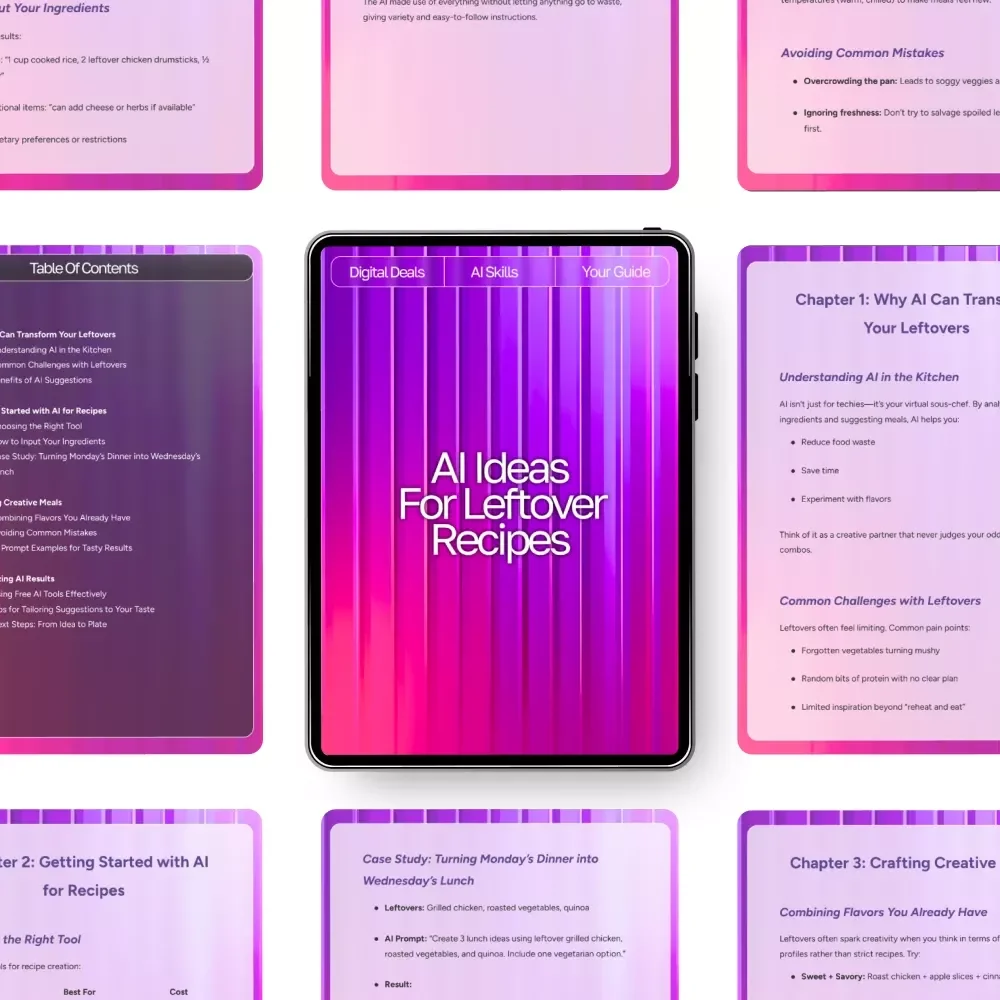 AI Ideas for Leftover Recipes | Digital Guide for Creative Cooking with ai recipe suggestions using leftovers | Kitchen Inspiration eBook for Home Cooks