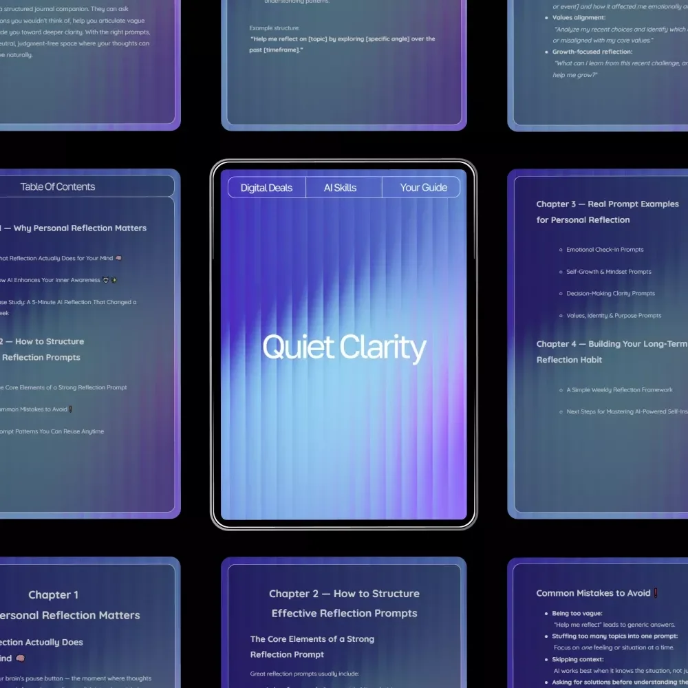 Quiet Clarity | Digital Guide for Mindfulness and Self-Discovery with AI | Learn How to Use AI Prompts for Personal Reflection and Build a Lifelong Habit of Inner Awareness