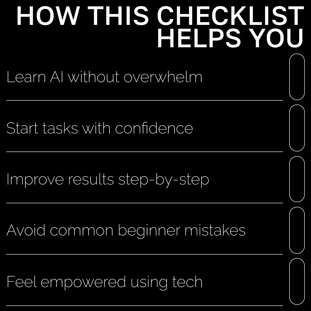 A Friendly Checklist for Non-Tech-Savvy Users – how to use ai tools if you’re not tech-savvy | Beginner AI Starter Guide, Simple Digital Download Checklist