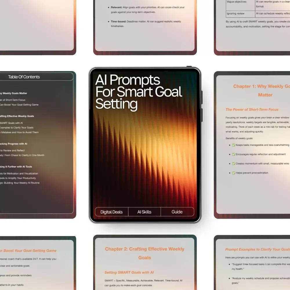 AI Prompts for Smart Goal Setting | Weekly Goal Planner Guide for Productivity, Focus & Growth | Digital Download for ai prompts for weekly goal setting