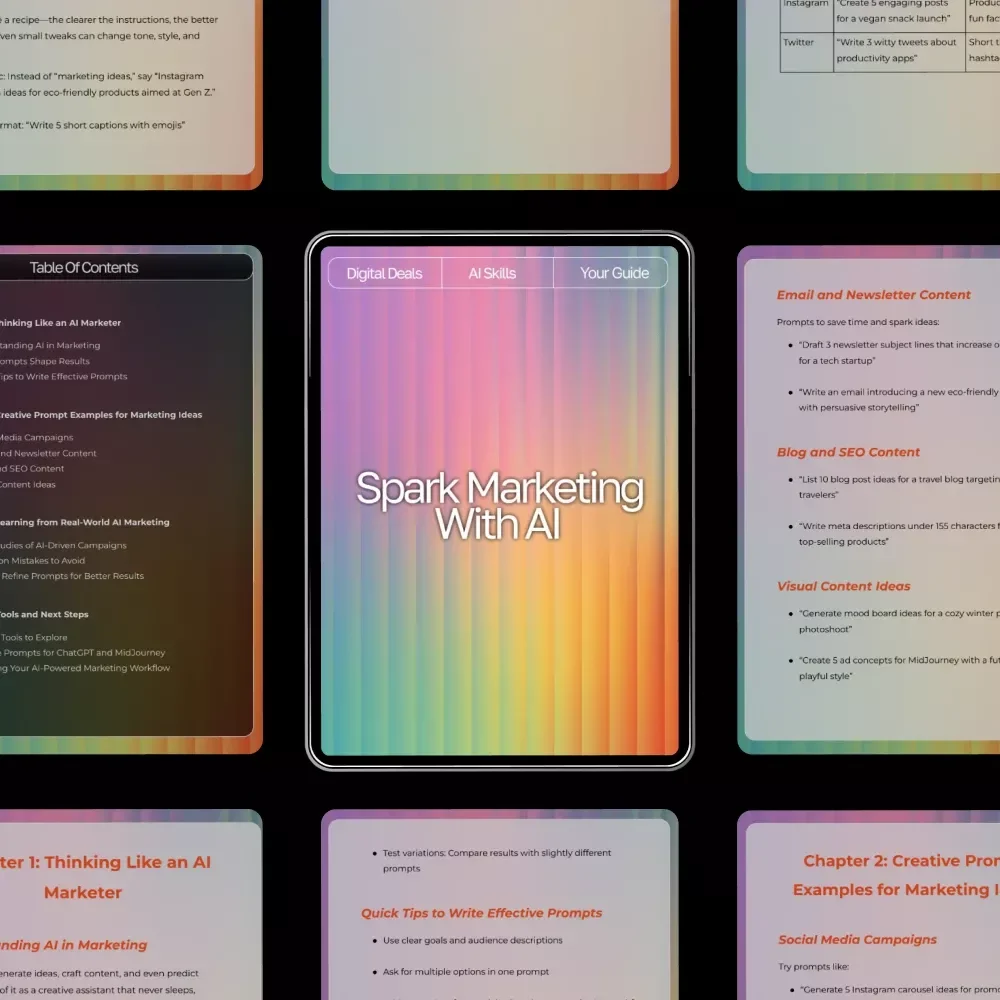 Spark Marketing with AI – Digital Guide for Marketers | AI Prompts for Marketing Ideas | Creative Campaign Inspiration for Social Media, Email, SEO & More