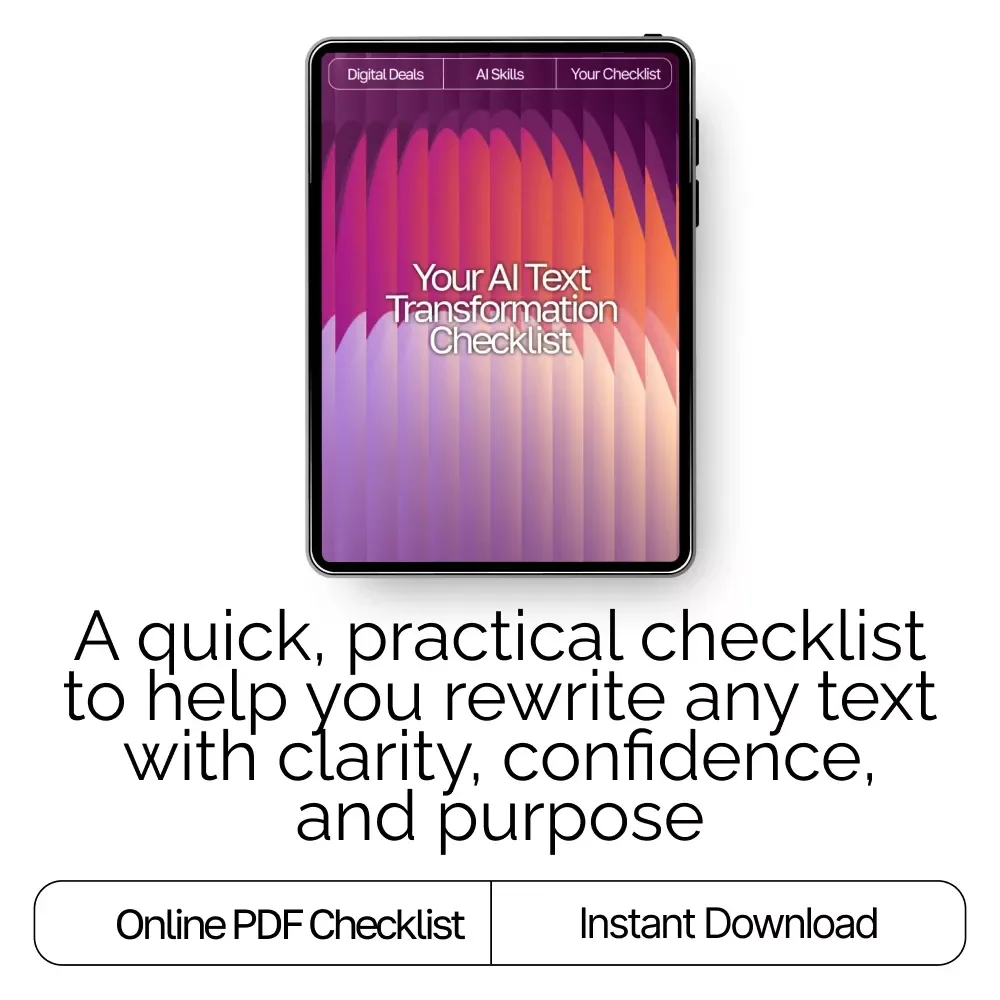 Your AI Text Transformation Checklist | Editable Digital Download for Writers, Marketers & Creators | ai prompts for rewriting text clearly | Instant PDF Checklist
