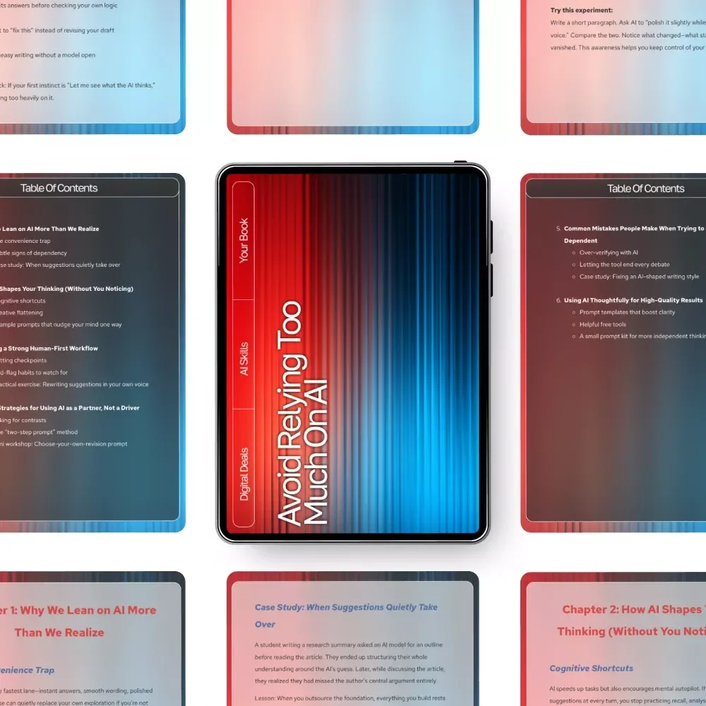 Avoid Relying Too Much on AI – Ebook for Creators & Professionals | Digital Guide on how to avoid over-relying on ai suggestions | Productivity Worksheet-Style eBook