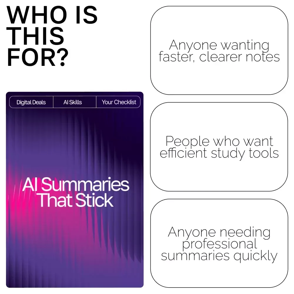 AI Summaries That Stick: Digital Download Guide, eBook & Checklist for Effortless Summarizing with AI Tools