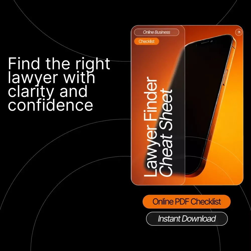 Lawyer Finder Cheat Sheet | Business Lawyer Guide | Legal Checklist for Entrepreneurs | Small Business Legal Help | Digital Download