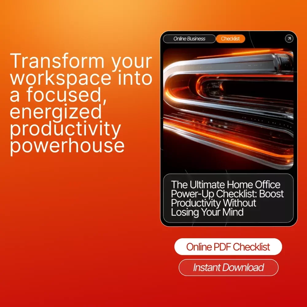 The Ultimate Home Office Power-Up Checklist | Productivity Boosting Printable | Digital Download for how to create a productive home office environment | Etsy-Style Workspace Upgrade Guide