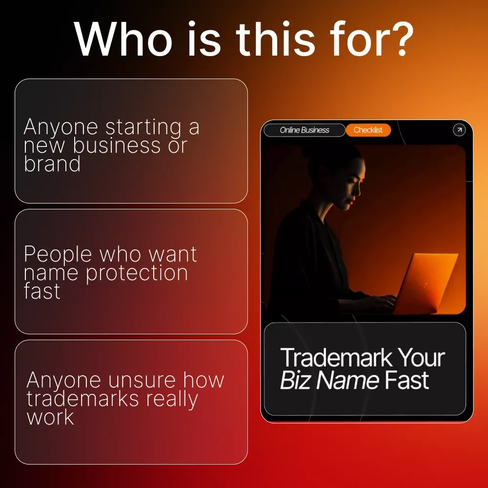 Trademark Your Biz Name Fast | Digital Download Guide for Entrepreneurs, Small Business Owners, Brand Creators | Trademark Search, USPTO Filing, TEAS Application, AI Naming Tools