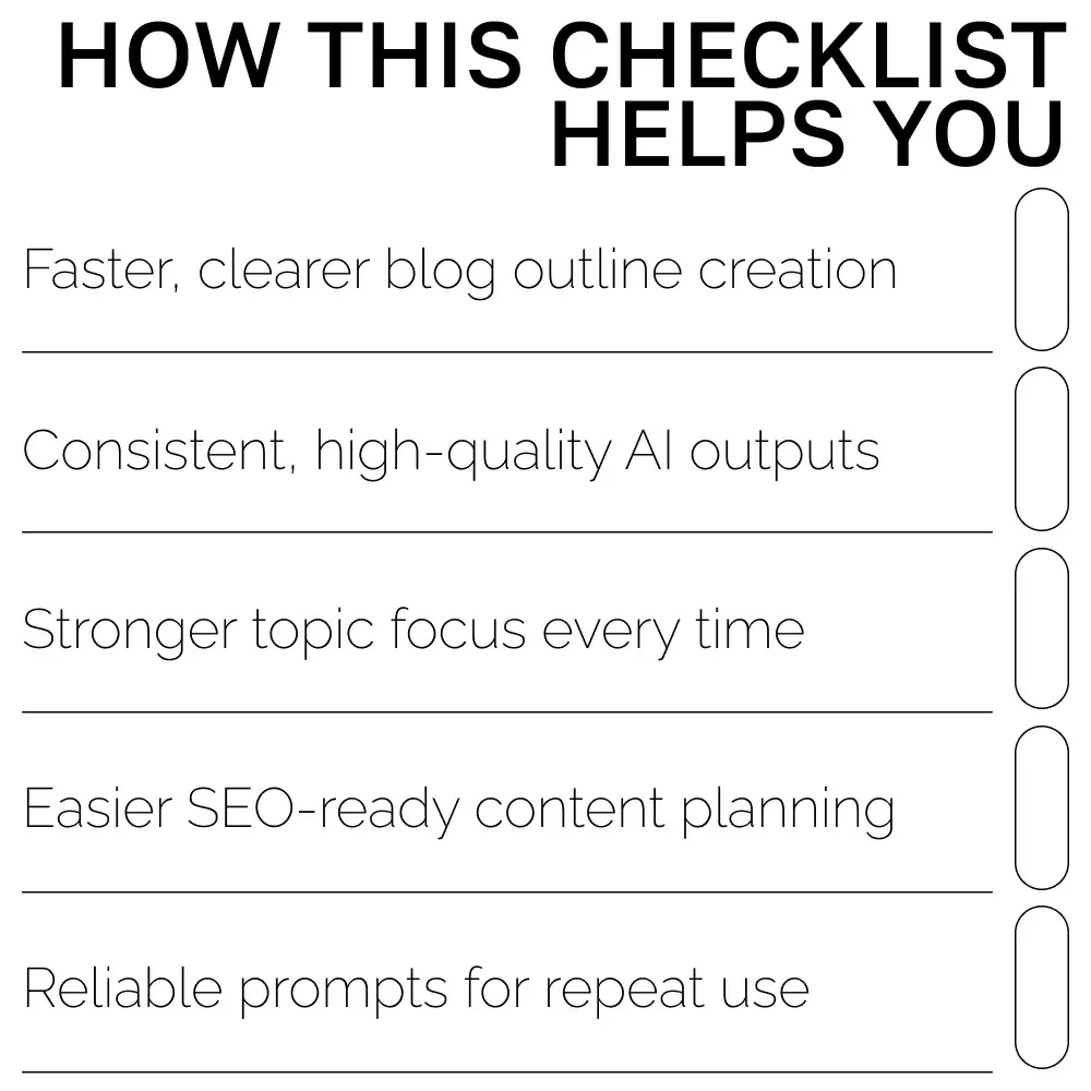 AI Prompt Checklist for Killer Post Outlines – SEO-Boosting Content Planner, Blogging Workflow Guide, Digital Download for ai prompts for blog post outlines