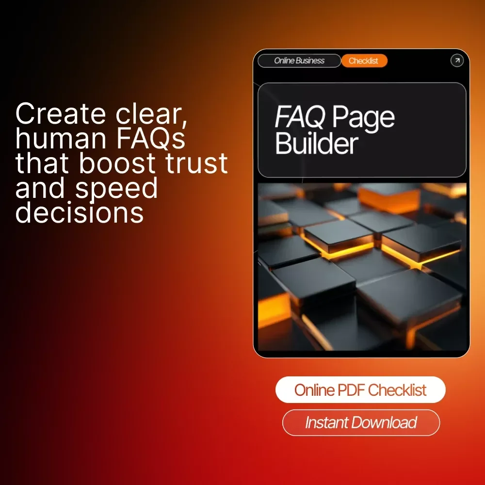 FAQ Page Builder Checklist | Editable Customer Support Guide for Small Businesses | How to Create a FAQ Page SEO Toolkit