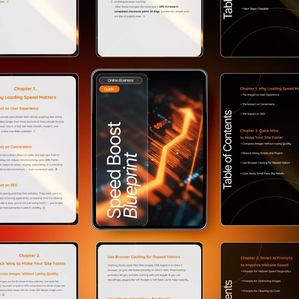 Speed Boost Blueprint | Website Loading Speed Guide, Site Performance eBook, AI Prompt Pack for Faster Websites, Conversion & SEO Optimization Checklist