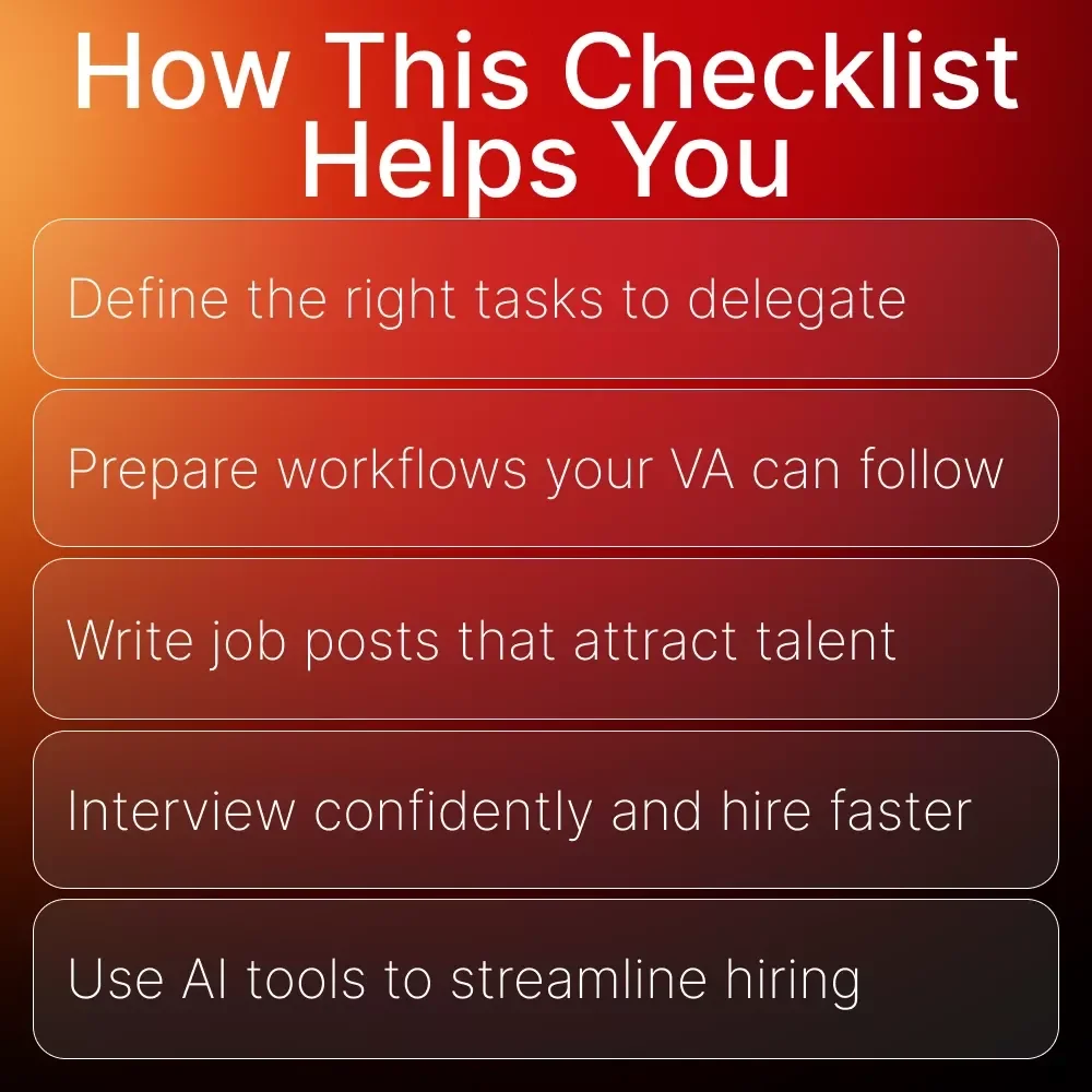 Hire Smart | Step-by-Step Checklist on How to Hire Your First Virtual Assistant | Digital Download for Entrepreneurs and Small Business Owners