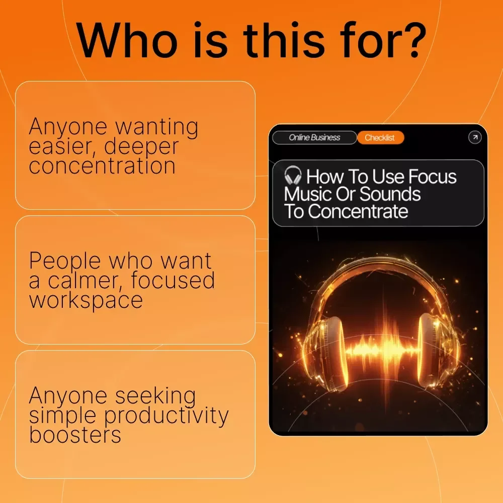 How To Use Focus Music Or Sounds To Concentrate Checklist | Productivity Guide | Focus Routine Builder | Digital Download for Deep Work