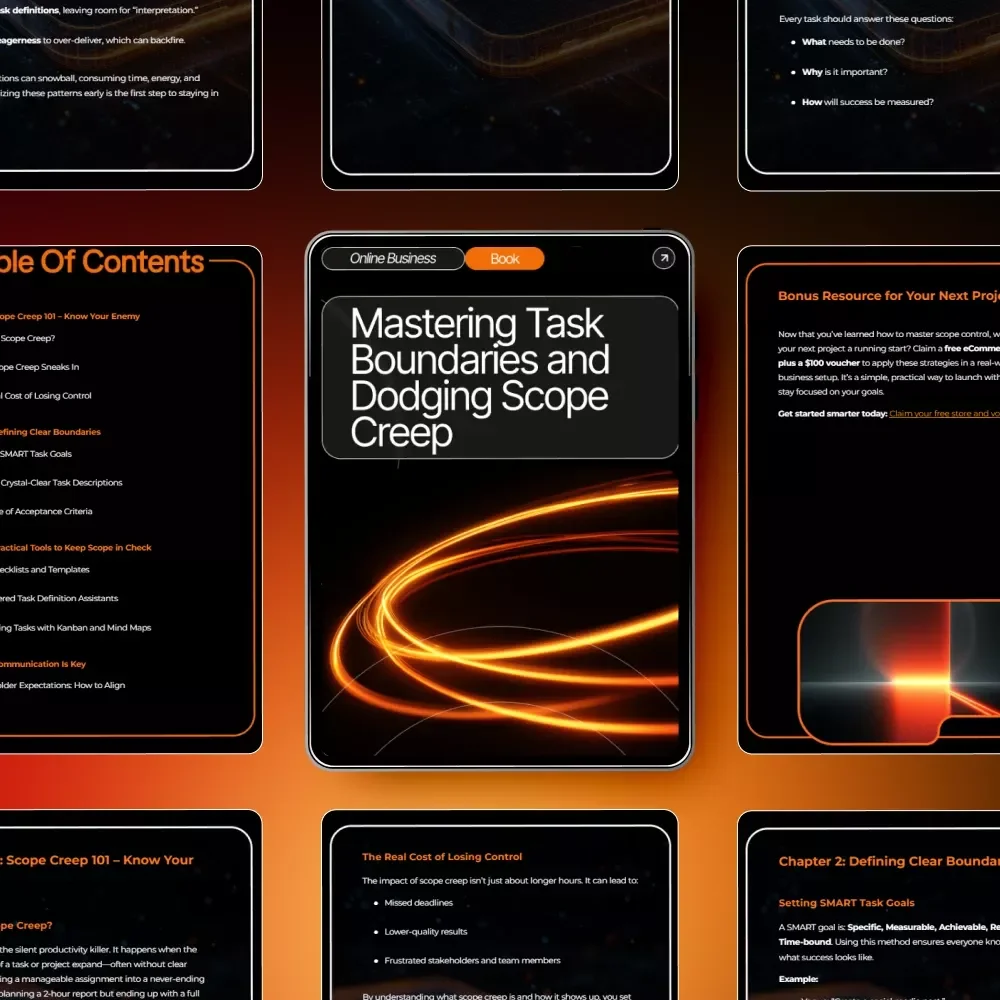 Mastering Task Boundaries and Dodging Scope Creep – Productivity eBook for Professionals | Digital Download | Learn how to avoid scope creep on your tasks and stay in control