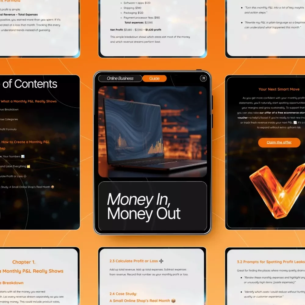 Money In, Money Out | Monthly Profit & Loss Guide for Small Businesses | how to do a monthly profit and loss statement | Etsy-Style Digital Download