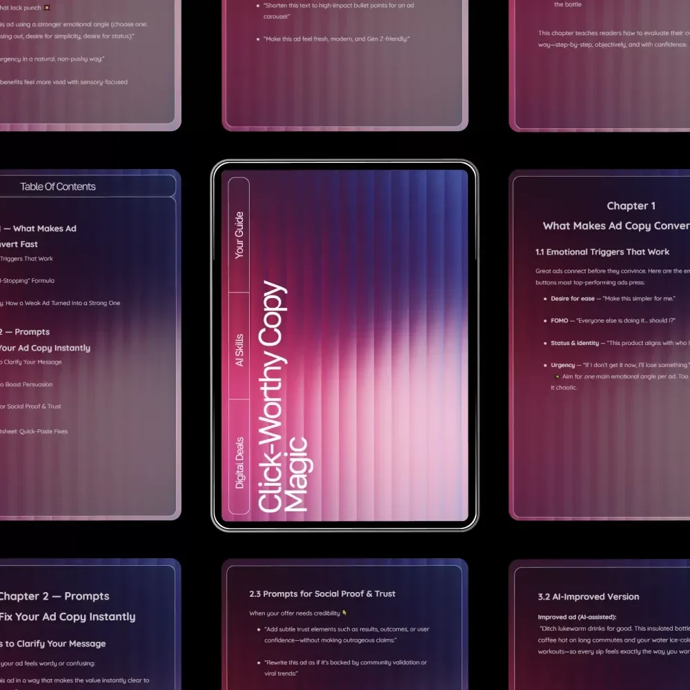 Click-Worthy Copy Magic | Digital Guide to Writing Better Ads, Headlines, and Campaigns | Learn How to Use AI Prompts for Ad Copy Improvement and Turn Words Into Conversions
