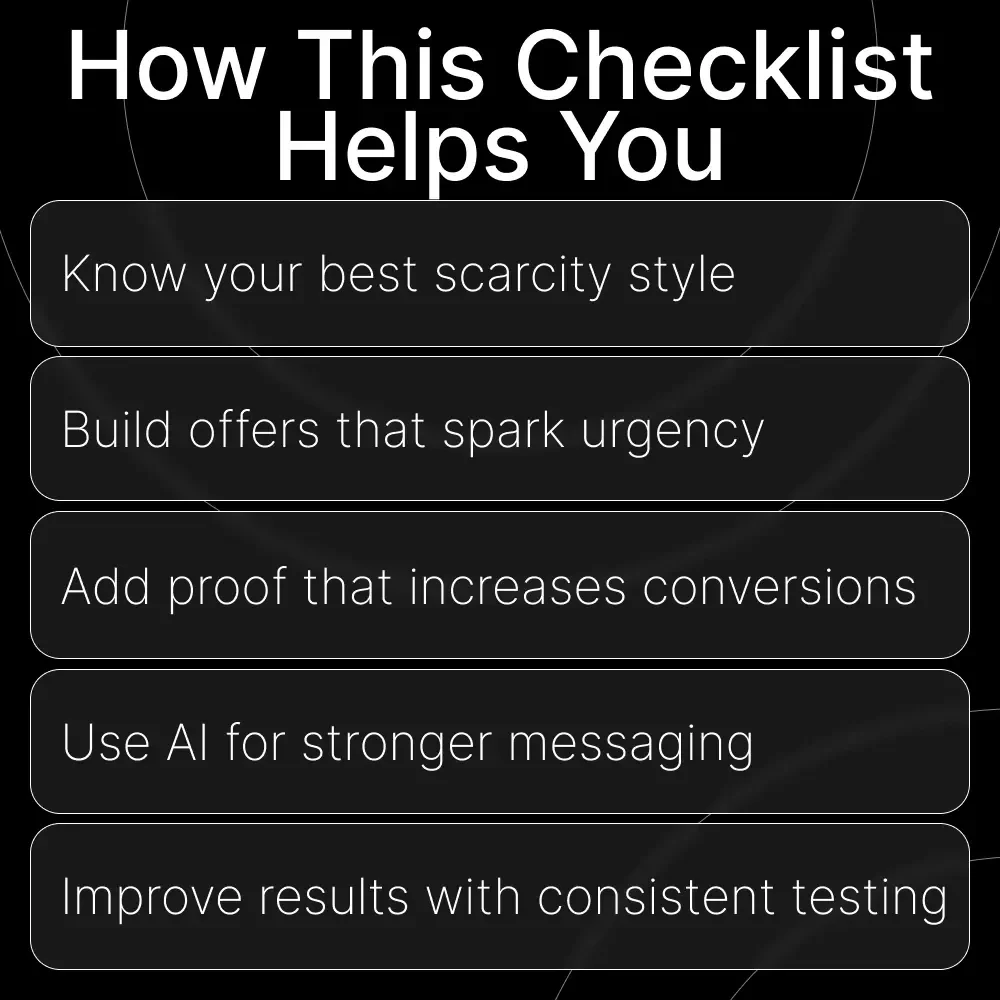 Scarcity Moves Checklist | how to use scarcity in marketing | Digital Download for Marketers, Creators & Small Businesses | Conversion-Boosting eBook & Guide
