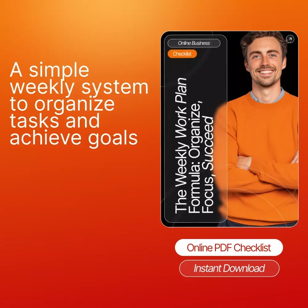 The Weekly Work Plan Formula: Organize, Focus, Succeed | Productivity Checklist for Busy Professionals | how to create a weekly work plan Guide