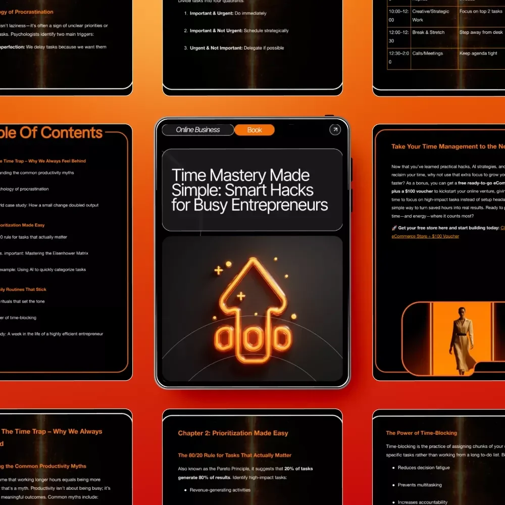 Time Mastery Made Simple: Smart Hacks for Busy Entrepreneurs – Productivity eBook for simple time management hacks that actually work, Daily Routines, AI Tools & Focus Strategies