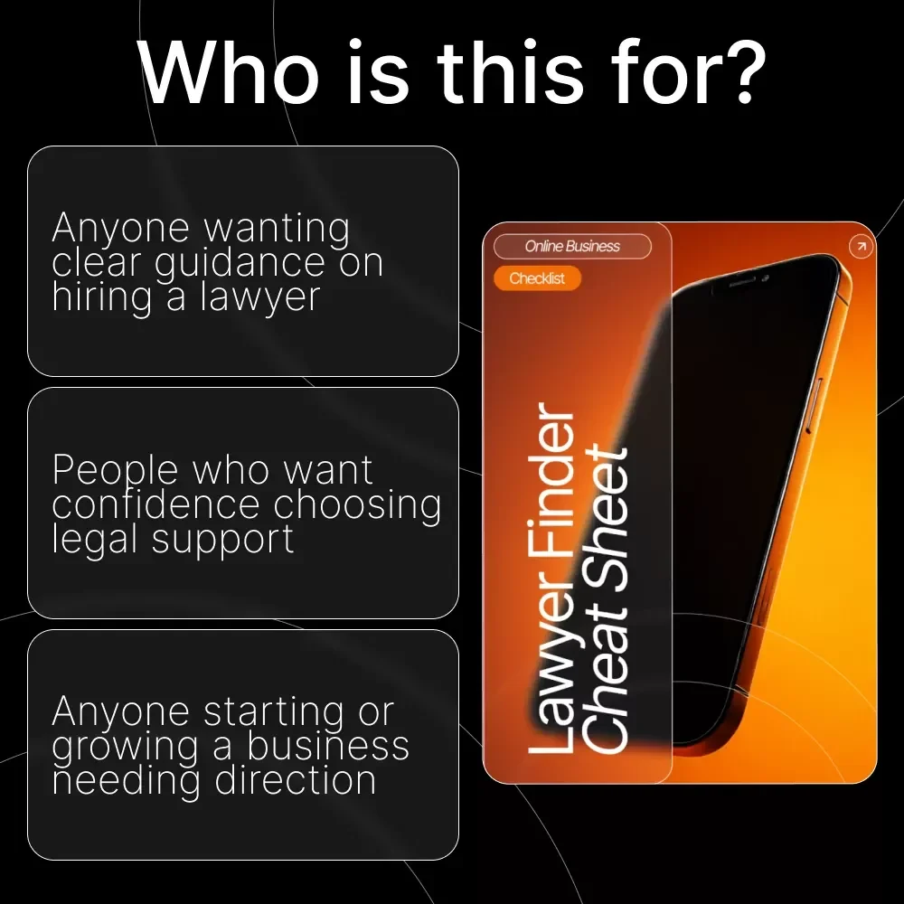 Lawyer Finder Cheat Sheet | Business Lawyer Guide | Legal Checklist for Entrepreneurs | Small Business Legal Help | Digital Download
