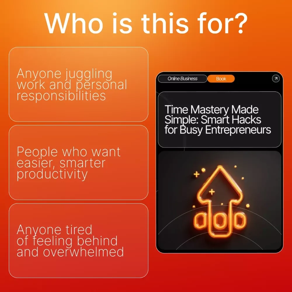 Time Mastery Made Simple: Smart Hacks for Busy Entrepreneurs – Productivity eBook for simple time management hacks that actually work, Daily Routines, AI Tools & Focus Strategies