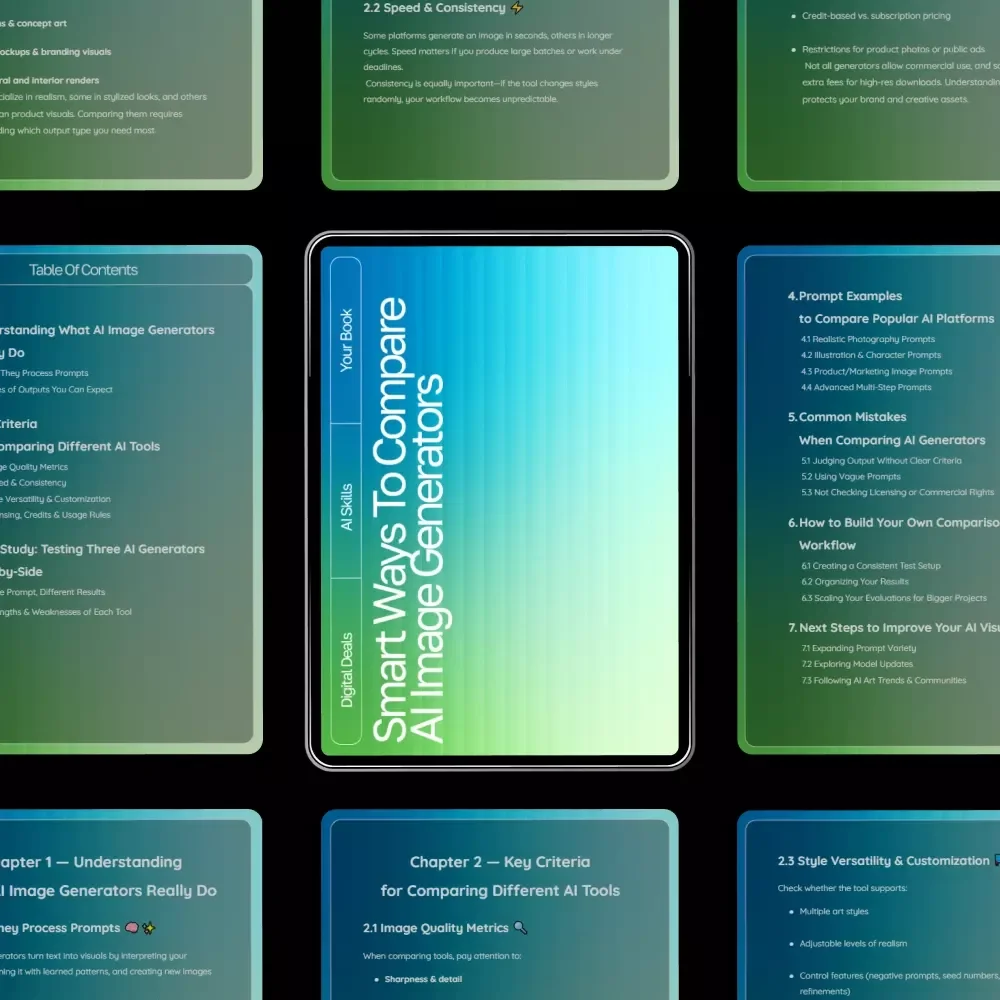 Smart Ways to Compare AI Image Generators Ebook | Digital Download Guide for Creators | Learn How to Compare AI Image Generators for Quality, Speed & Style