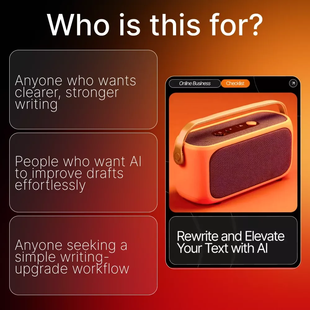 Rewrite and Elevate Your Text with AI – Editable Writing Workflow Checklist, AI Prompt Guide, Digital Download for Better Clarity, Tone & Structure