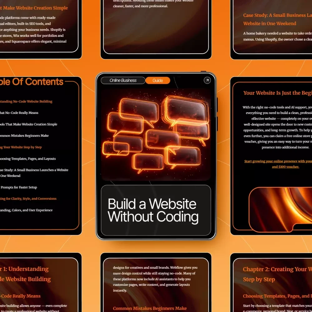 Build a Website Without Coding Guide | Beginner No-Code Website Builder | Step-by-Step How to Build a Website With No Coding | Small Business & Creator Startup eBook