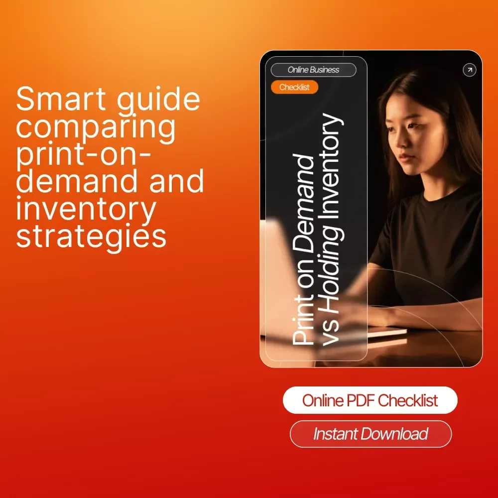Print on Demand vs Holding Inventory | Printable Business Guide for Sellers | Ecommerce Workflow Planner & Startup Checklist