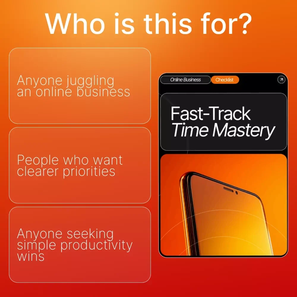 Fast-Track Time Mastery – Printable Checklist for Online Business Owners | Productivity Planner | Time Management Tips for Online Business Owners | Digital Download