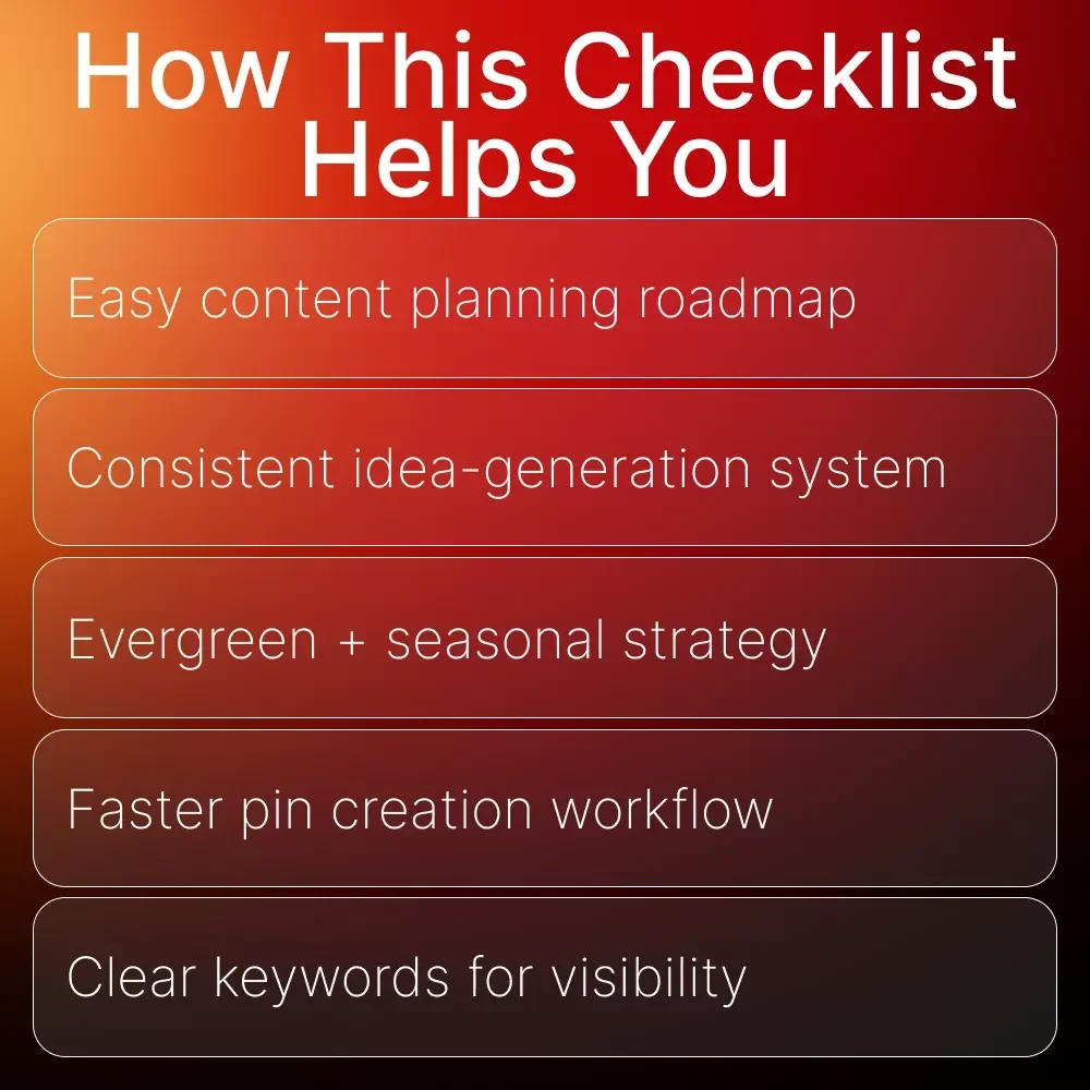 Pinterest Content Ideas for Beginners Checklist | SEO-Friendly Digital Download for Easy Pin Planning | Pinterest Content Ideas for Beginners Guide