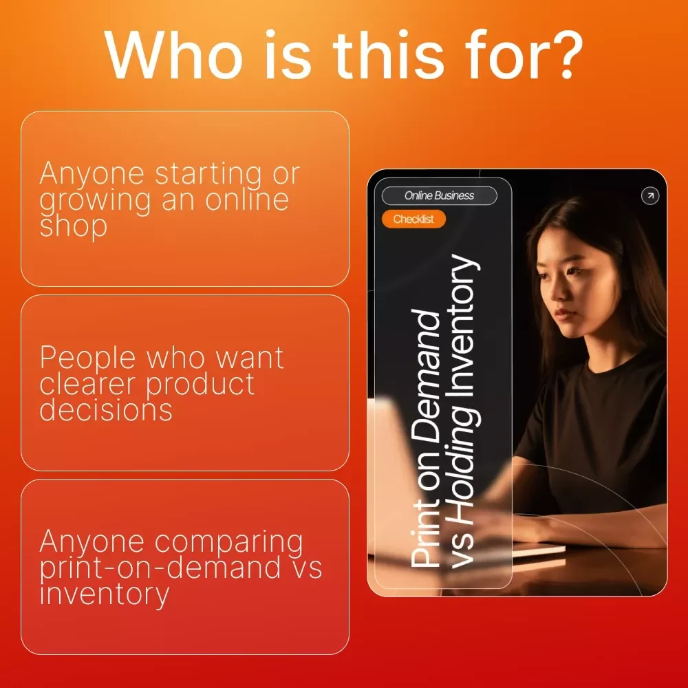 Print on Demand vs Holding Inventory | Printable Business Guide for Sellers | Ecommerce Workflow Planner & Startup Checklist
