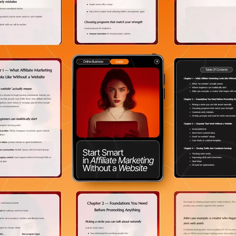 Start Smart in Affiliate Marketing Without a Website | Beginner-Friendly Digital Download Guide for No-Website Affiliate Marketing, Passive Income, Online Business Success