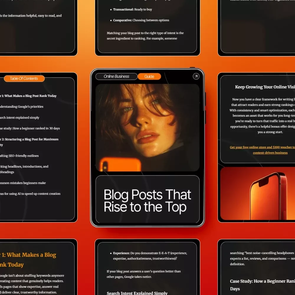 Blog Posts That Rise to the Top – SEO Blogging Guide for Beginners, How to Write a Blog Post That Ranks on Google, Step-by-Step Ranking Blueprint
