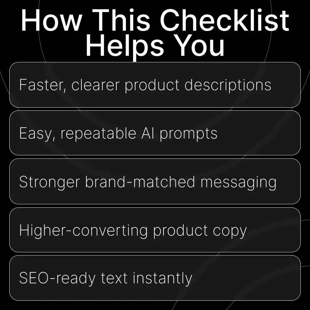 AI Product Copy Starter – Editable Checklist for Crafting High-Converting Descriptions Using ai for creating product descriptions | Digital Download | Ecommerce Copywriting Guide