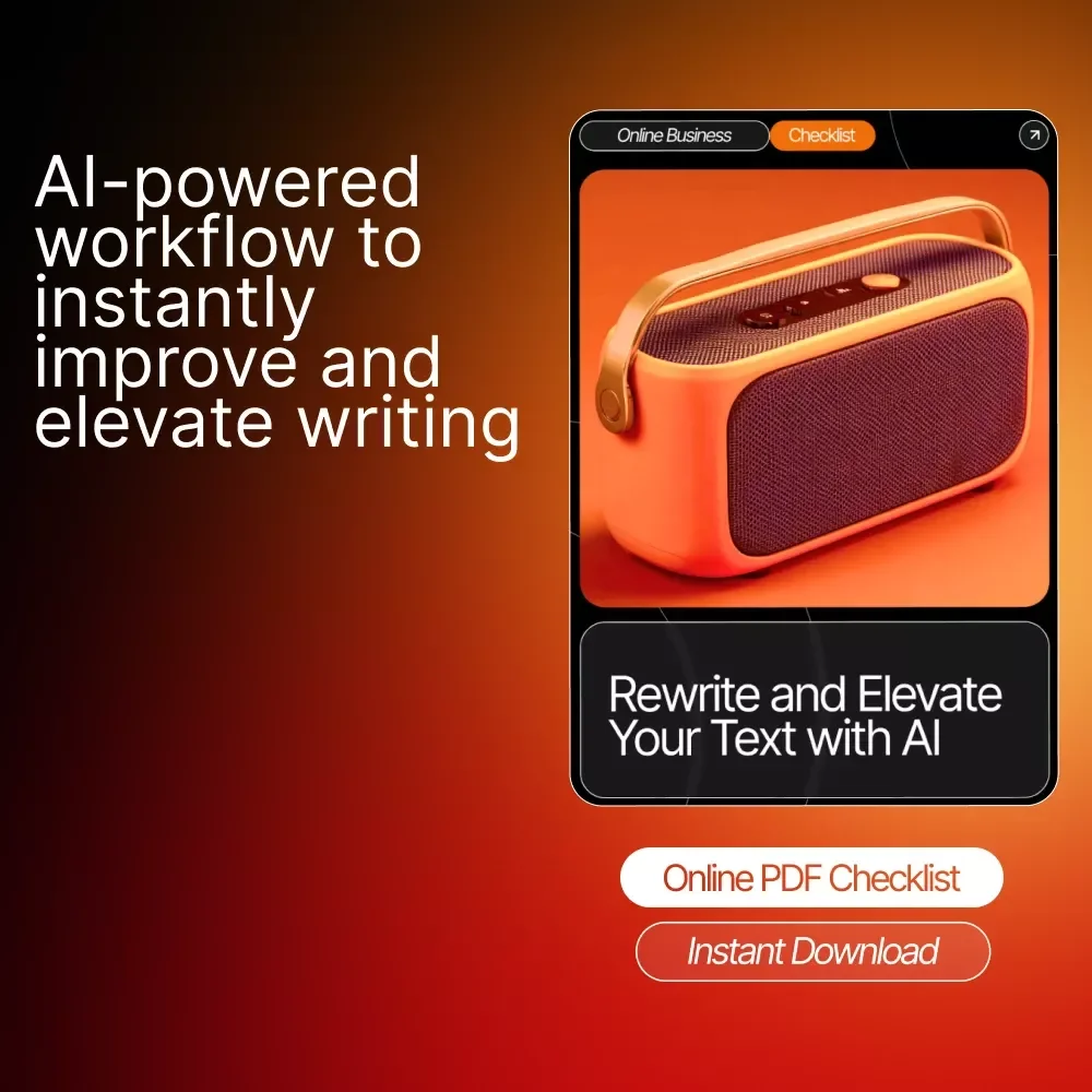 Rewrite and Elevate Your Text with AI – Editable Writing Workflow Checklist, AI Prompt Guide, Digital Download for Better Clarity, Tone & Structure