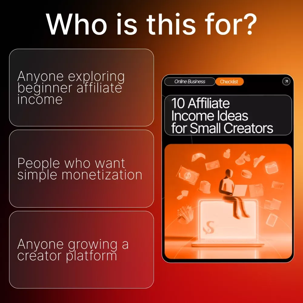 10 Affiliate Income Ideas for Small Creators – Printable Checklist for Beginners, Easy Affiliate Income Ideas for Small Creators, Digital Download Guide