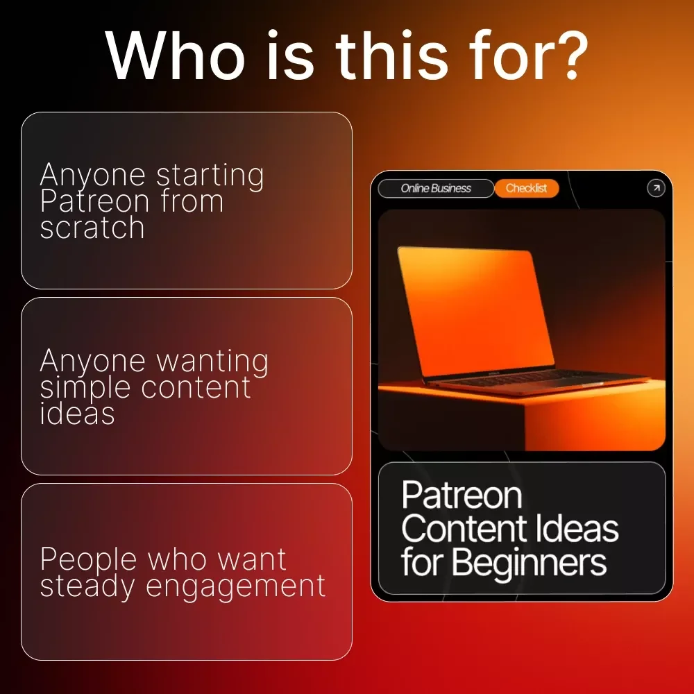 Patreon Content Ideas for Beginners Checklist | Digital Download Guide for New Creators | Patreon Growth Planner & Content Strategy List