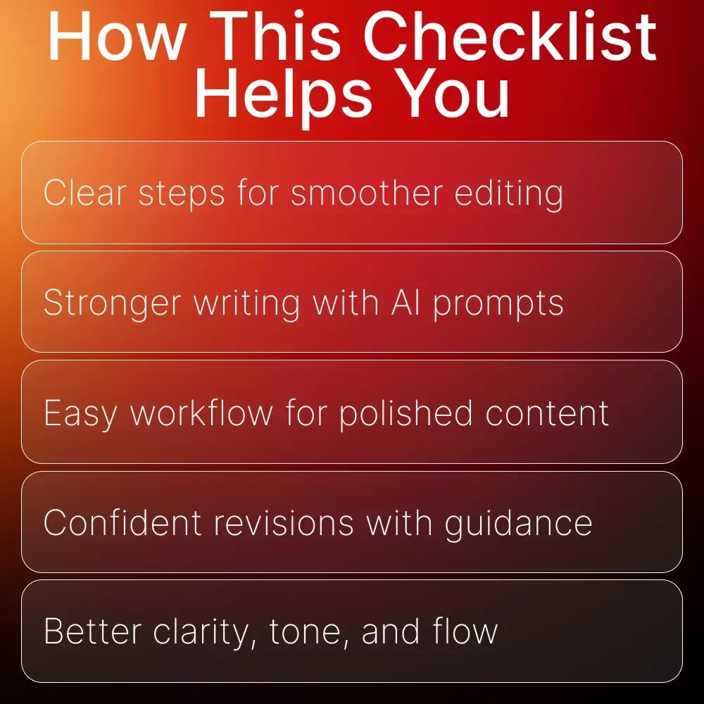Rewrite and Elevate Your Text with AI – Editable Writing Workflow Checklist, AI Prompt Guide, Digital Download for Better Clarity, Tone & Structure