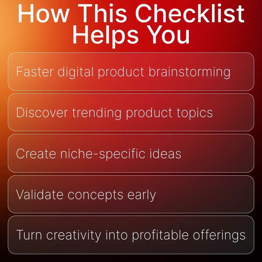 Generate Winning Digital Product Ideas with AI – Digital Product Idea Generator Checklist for Creators, Coaches & Entrepreneurs | AI Brainstorming Guide, Trend Research Planner, Niche Validation Toolkit