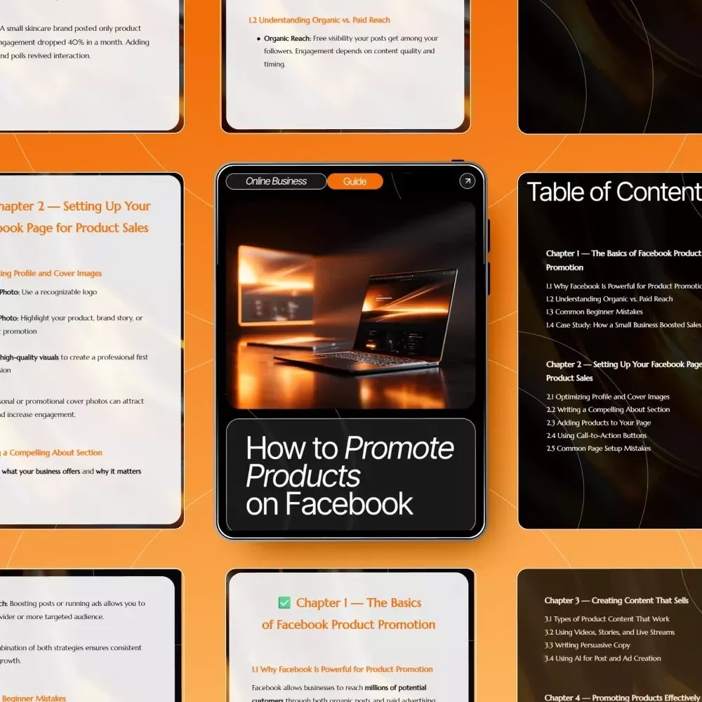 How to Promote Products on Facebook — Digital Marketing Guide for Small Businesses, Etsy Sellers, Coaches, and Online Shops | Facebook Product Promotion eBook & Social Media Strategy Checklist