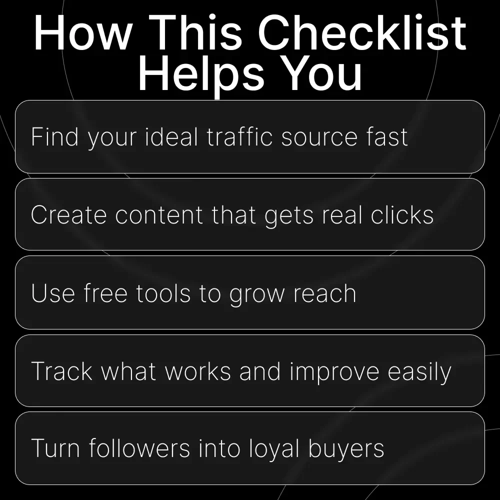 Affiliate Traffic Toolkit | Digital Checklist for Beginners | Step-by-Step affiliate traffic tips for newbies | Drive Clicks, Grow Your Audience & Boost Earnings | Instant Download PDF