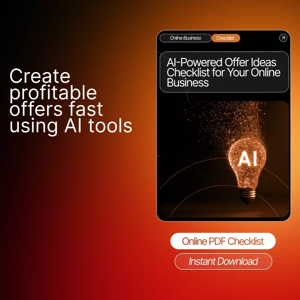 AI-Powered Offer Ideas Checklist for Your Online Business | Digital Download for Entrepreneurs & Creators | Generate Profitable offer ideas using ai Tools | Step-by-Step Planning & Validation | Instant PDF