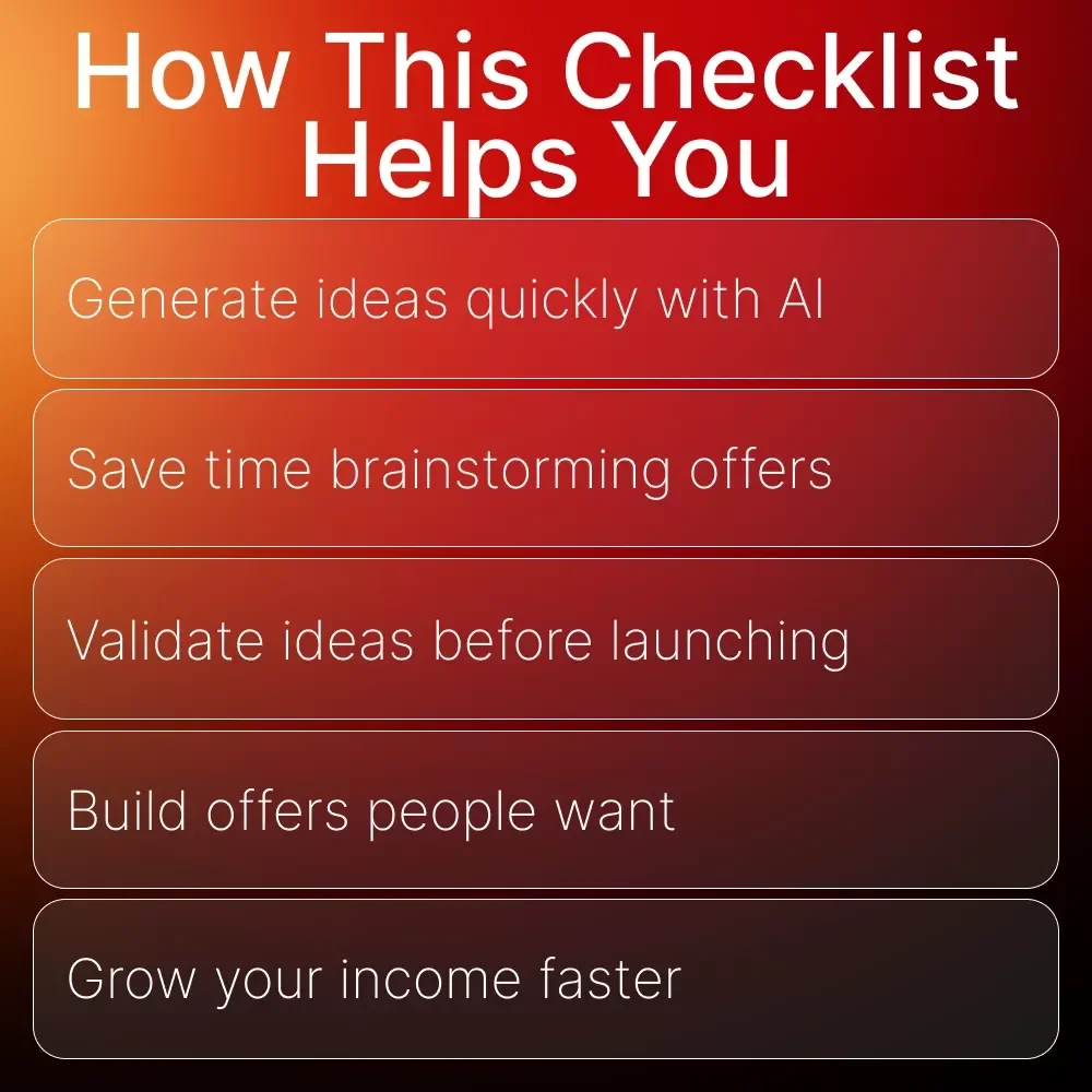 AI-Powered Offer Ideas Checklist for Your Online Business | Digital Download for Entrepreneurs & Creators | Generate Profitable offer ideas using ai Tools | Step-by-Step Planning & Validation | Instant PDF
