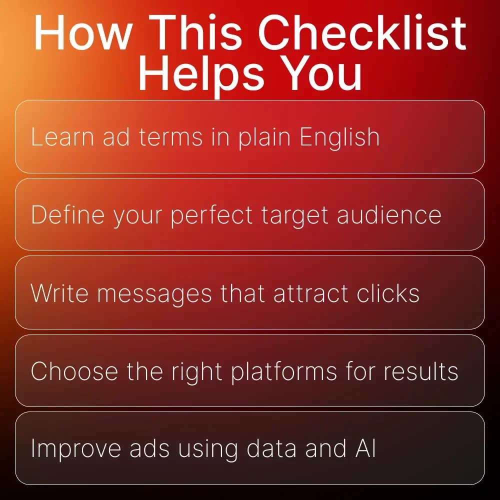 Ads Made Simple | Digital Marketing Checklist for Beginners | Ads Terms Explained in Plain English + Easy Ad Strategy Guide