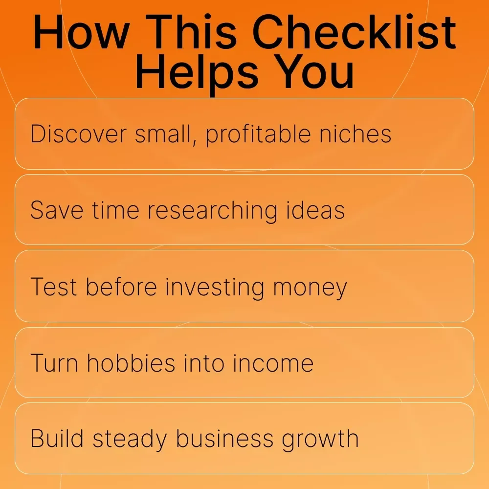 Your Quick-Action Checklist for Finding Small, Profitable Niches | Digital Download for Entrepreneurs & Creators | Discover Hidden Markets and offer ideas for small niches | Step-by-Step Research & Validation Guide | Instant PDF