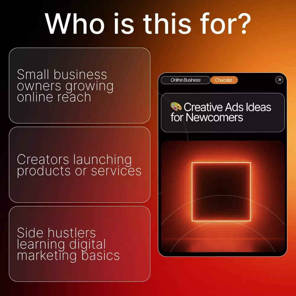 Creative Ads Ideas for Newcomers | Digital Checklist for Beginners | Easy Ads Creative Ideas for Newcomers | Ad Concepts, Copy Tips & AI Tools